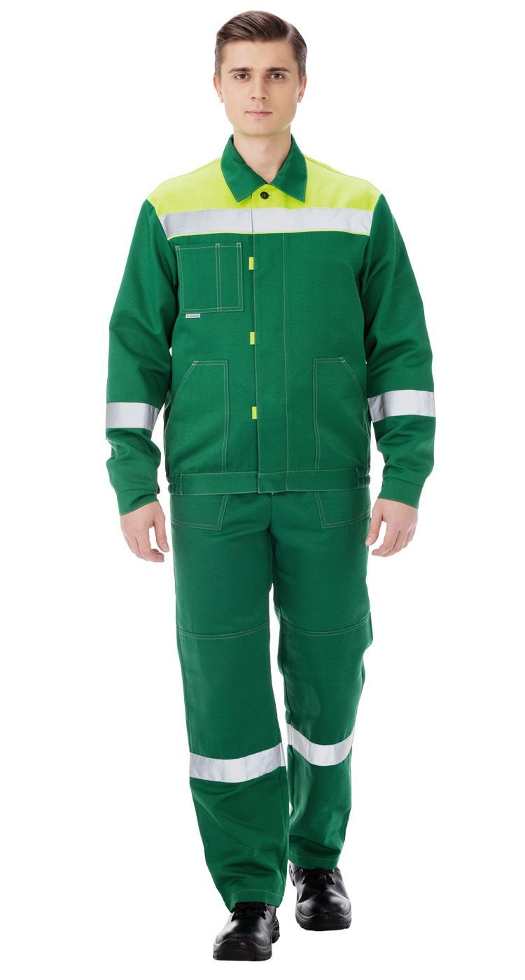 Летний костюм "ТИМБЕР" мужской (куртка и брюки), цвет: зеленый с лаймом, ткань: смесовая