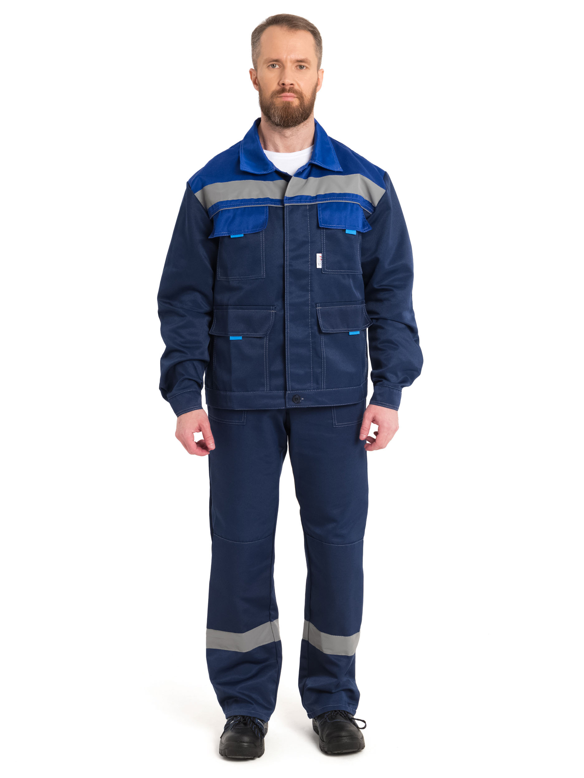 Летний костюм "РАССО-НОВА" мужской (куртка и полукомбинезон), цвет: темно-синий с вас, тк: смесовая