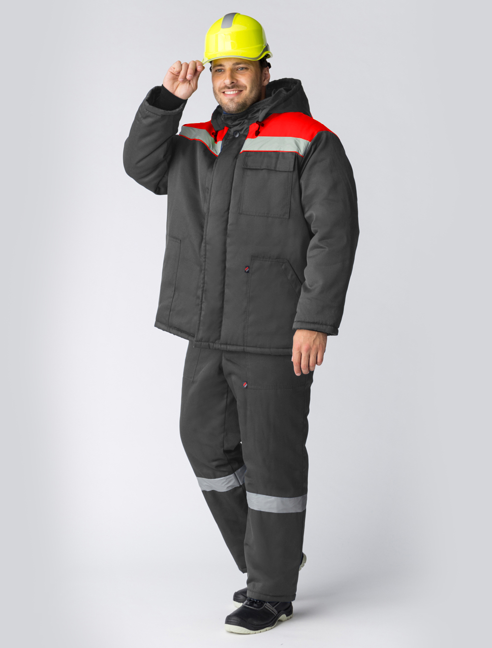 Зимняя куртка "ЭКСПЕРТНЫЙ-ЛЮКС" мужская, утепленная, цвет: серый с красным, ткань: смесовая