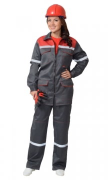 Летний костюм "СИРИУС-МЕХАНИК" женский (куртка и брюки), цвет: серый с красным, ткань: смесовая