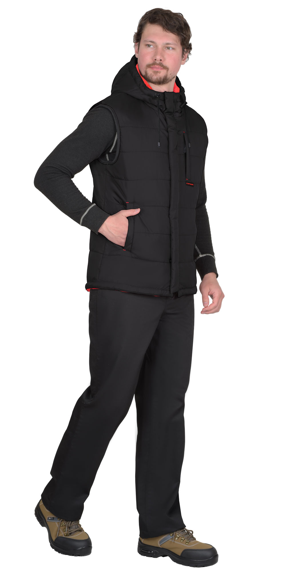 Зимний жилет "СИРИУС-ЗОДИАК" мужской, утепленный, с капюшоном, цвет: черный, ткань: 100% ПЭ