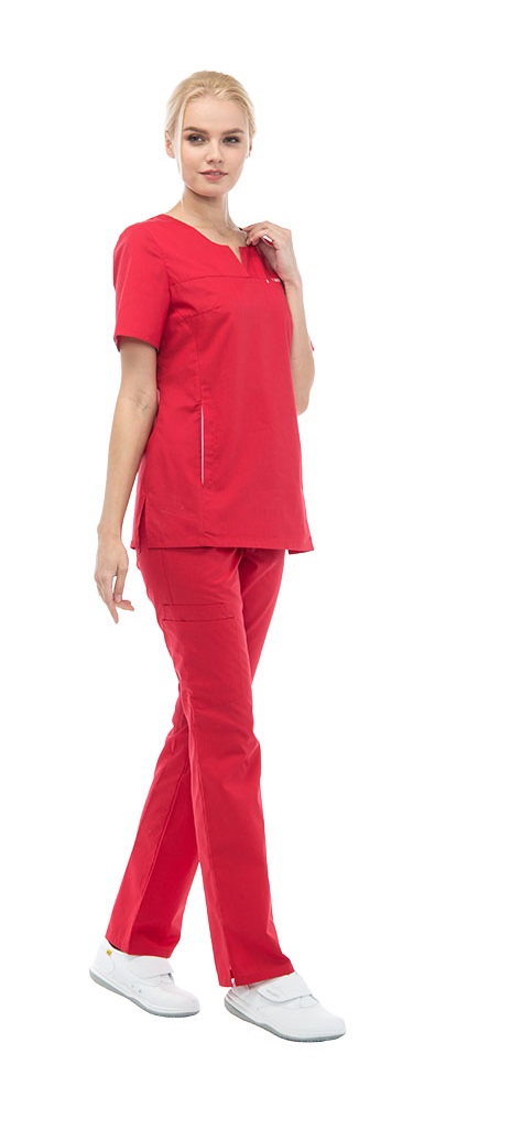 Блуза LF2108 "СКАРЛЕТ" женская, короткий рукав, цвет: красный, ткань: смесовая