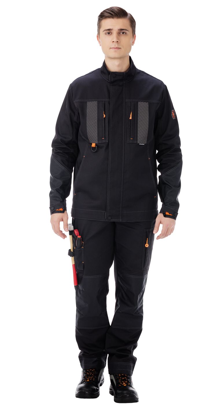 Летний костюм "РОДСТЕР" мужской (куртка и брюки), цвет: черный, ткань: Томбой