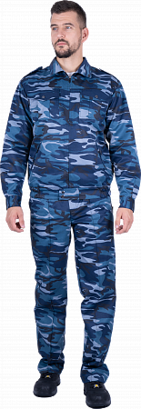 Летний костюм "СИРИУС-ВУЛКАН" мужской (куртка и брюки), цвет: КМФ синий, ткань: Гретта