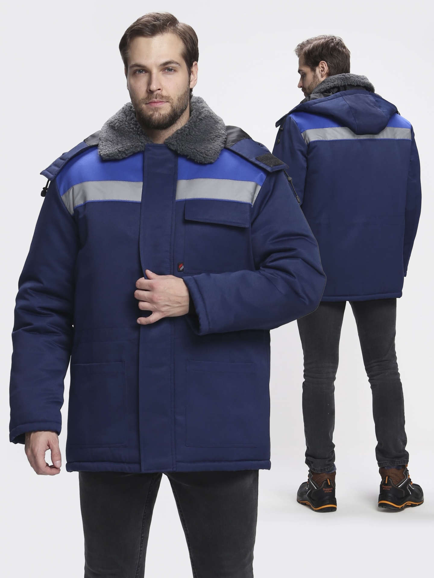 Зимняя куртка "КВАЙЛ СОП" мужская, удлиненная, цвет: синий с васильковым, ткань: смесовая