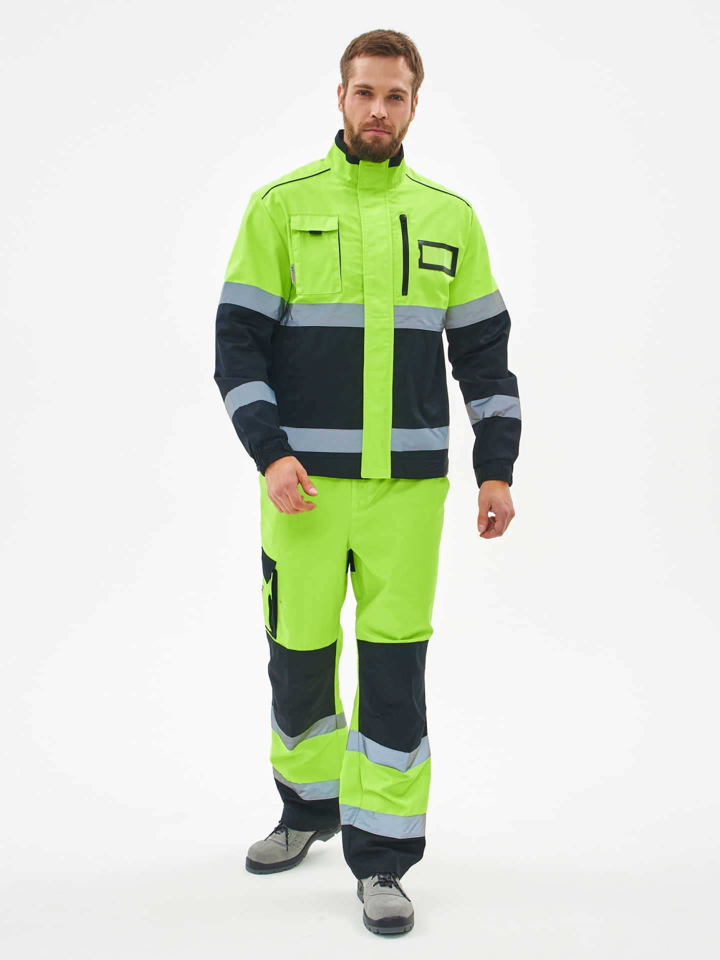 Летний костюм "ProfLine Specialist-1" мужской (куртка и брюки), цвет: лимонный с черным, тк: Смес Летний костюм "ProfLine Specialist-1" мужской (куртка и брюки), цвет: лимонный с черным, тк: Смес