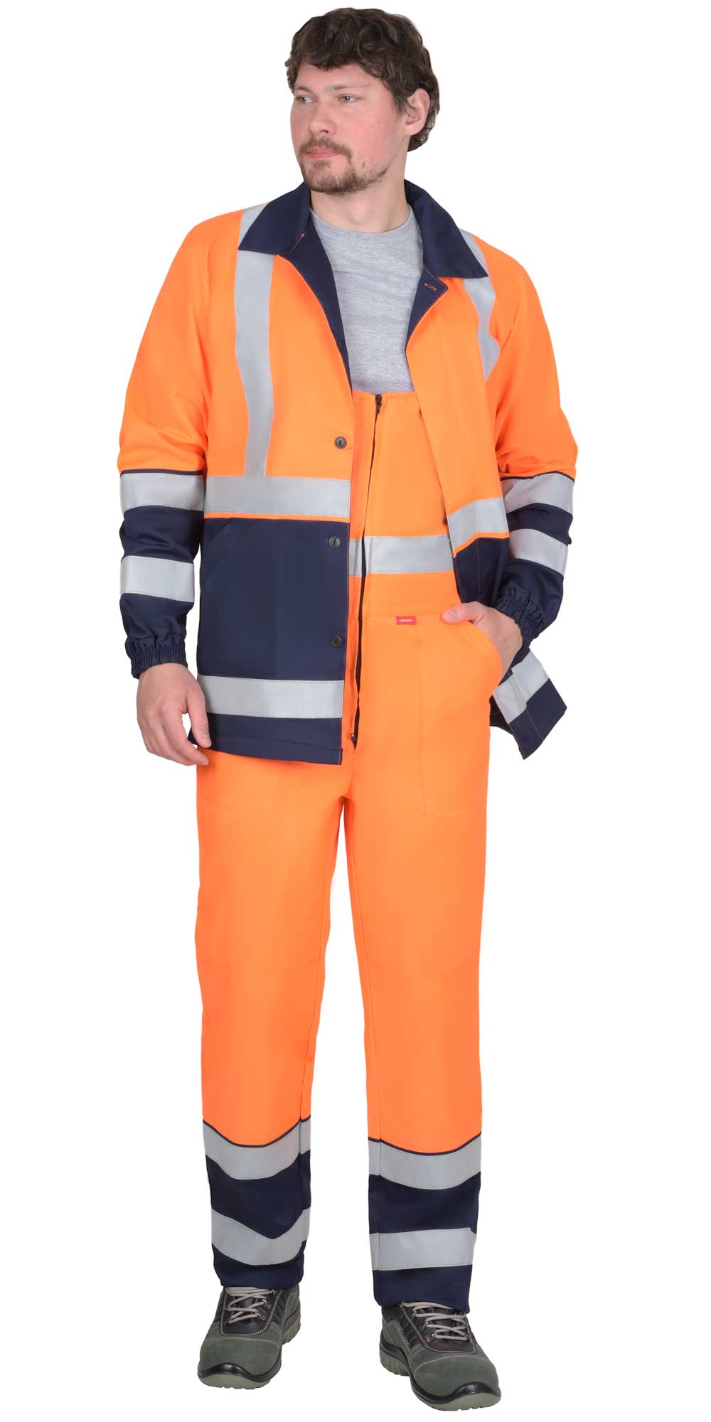 Летний костюм "СИРИУС-ТЕРМИНАЛ-3 РОСС" мужской (куртка и п/к), цвет: оранжевый с т-синим  РАСПРОДАЖА