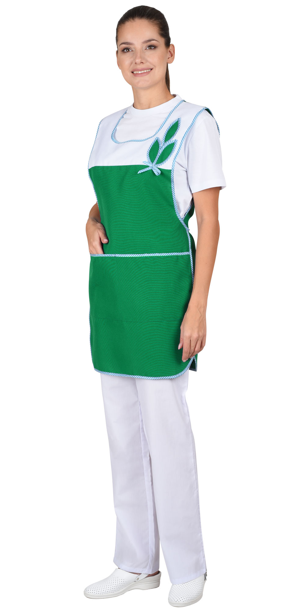 Фартук-сарафан "СИРИУС-ВЕСНА" женский, цвет: зеленый с белым, ткань: 100% ПЭ