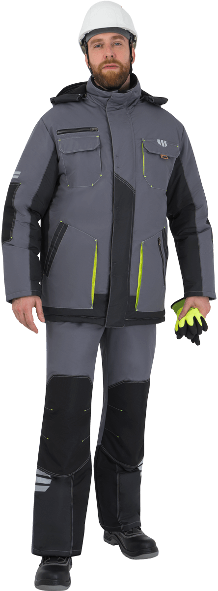 Зимняя куртка "Спецобъединение-ЭДВАНС" мужская, цвет: серый с темно-серым и лимонным, ткань: Нортси