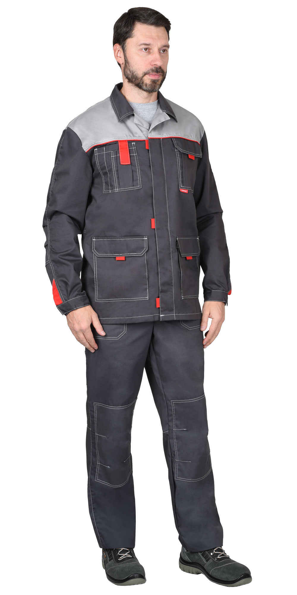 Летняя куртка "СИРИУС-ФАВОРИТ-Люкс" мужская, удлиненная, цвет: темно-серый со светло-серый, ткань: смесовая