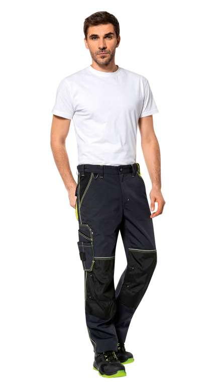 Летние брюки "НОКСФИЛД" мужские, цвет: темно-серый с лимонно-жёлтыми кантами, ткань: Оксфорд