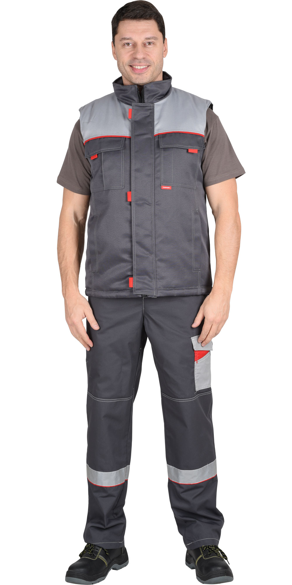 Зимний жилет "СИРИУС-ФАВОРИТ" мужской, утепленный, цвет: темно-серый с серым, ткань: смесовая