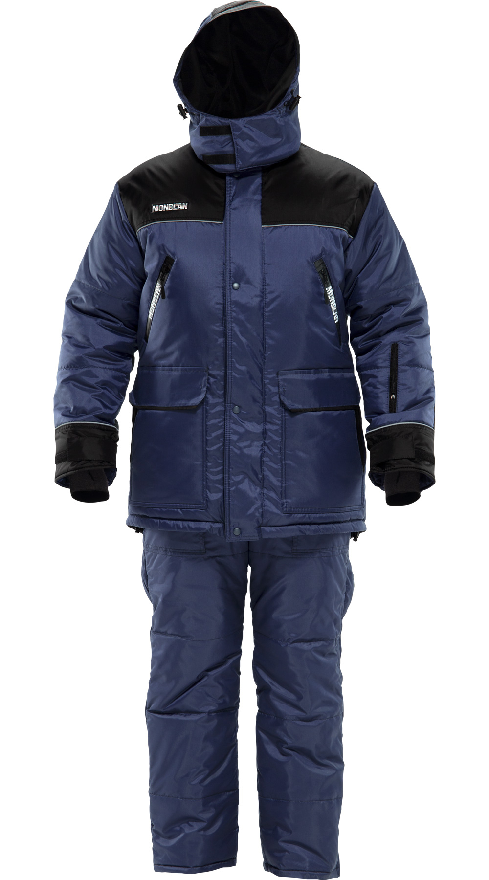 Зимний костюм "МОНБЛАН" мужской, утепленный (куртка и полукомбинезон), цвет: темно-синий с черным, ткань: 100% ПЭ