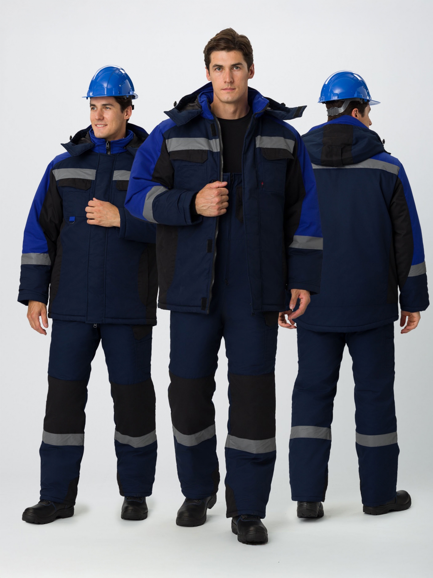 Зимний костюм "ВЕКТРОН" мужской, утепленный (куртка и полукомбинезон), цвет: темно-синий с черным и васильковым, ткань: смесовая