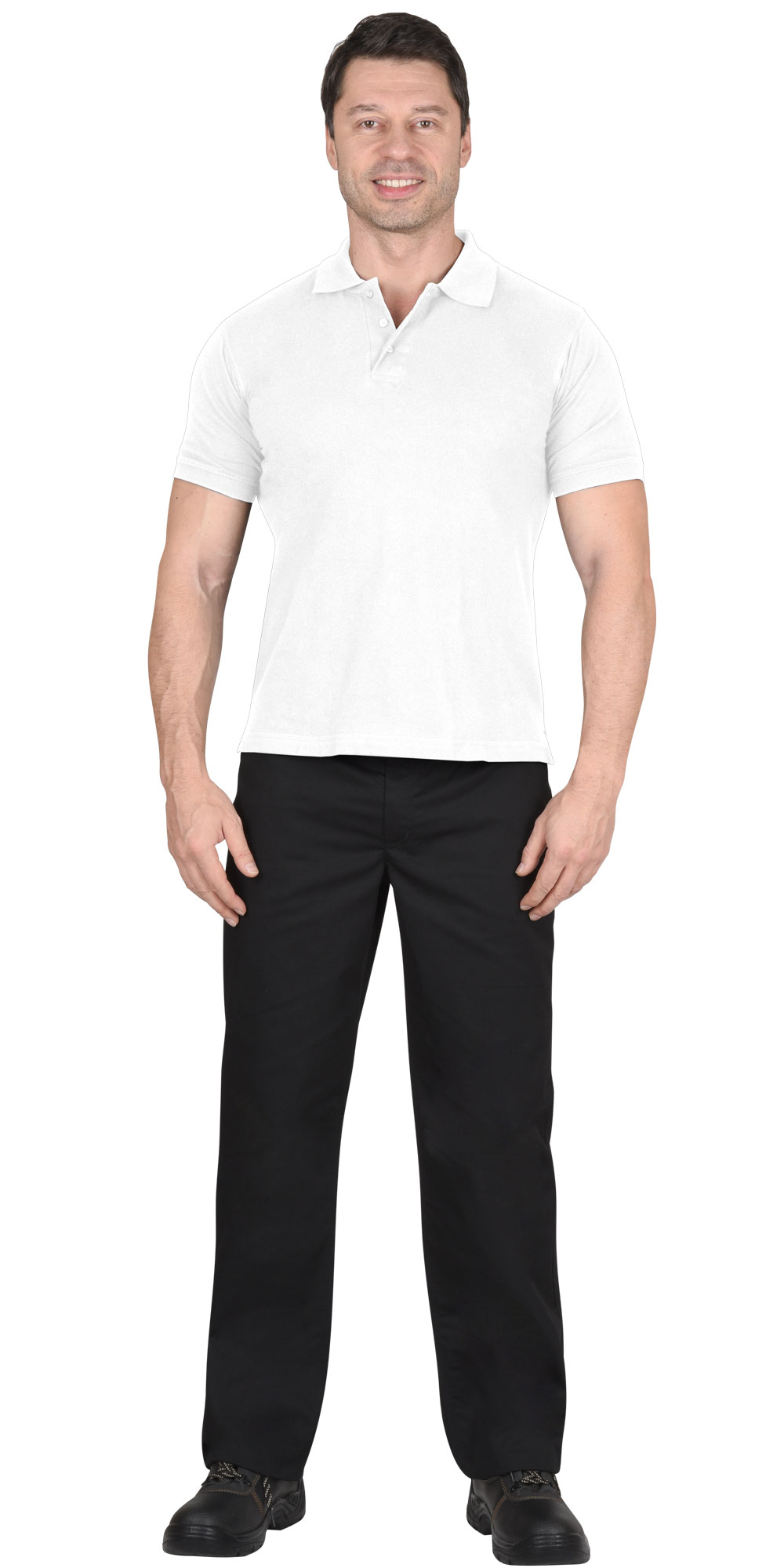 Рубашка-поло мужская, рукав короткий, цвет: белый, плотность 180г/кв.м