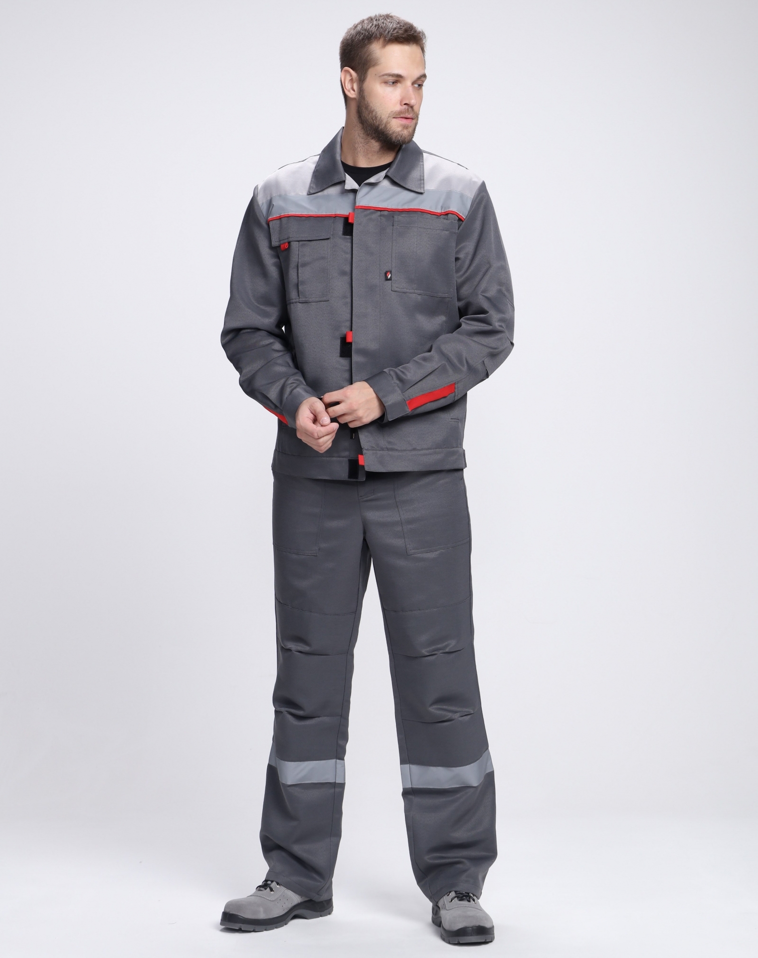 Летний костюм "ФЛОФТ-1 СОП" мужской (куртка и брюки), цвет: тёмно-серый с серым, ткань: смесовая