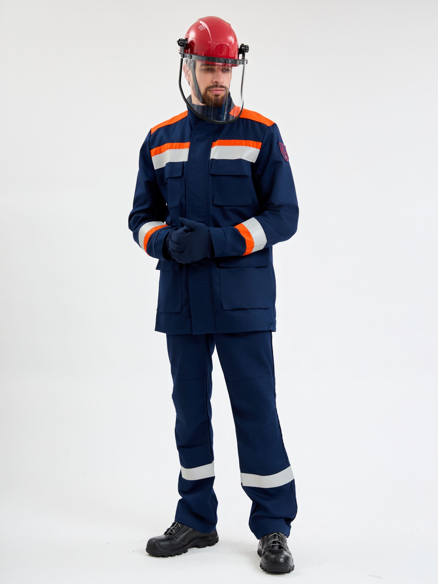 Костюм летний "ЭНЕРГИЯ-А" 13,2 кал/см2, мужской, цвет: темно- синий с оранжевым, ткань: флеймтуфф