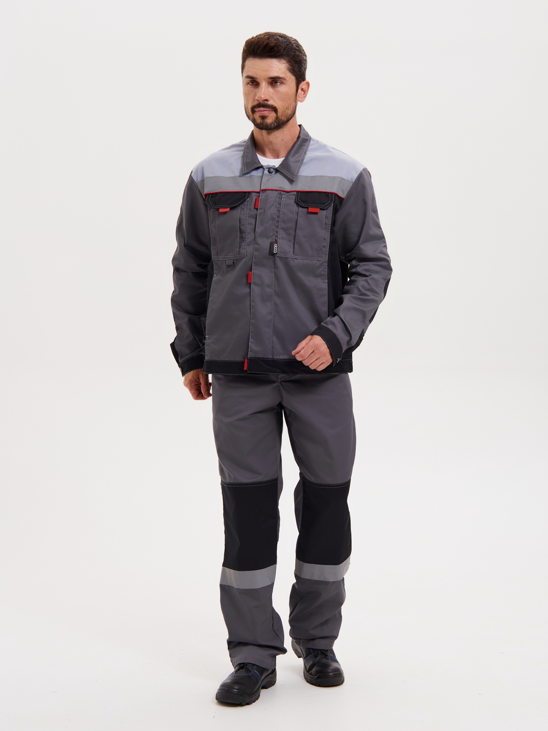 Летний костюм "РАССО-МОДУЛЬ" мужской (куртка и брюки), цвет: серый с чёрным и св.серым