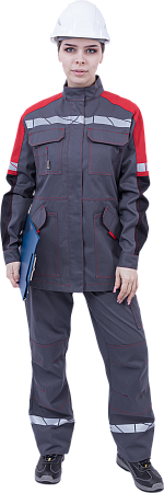 Летняя куртка "Спецобъединение-ХАЙ-ТЕК SAFETY" женская, цвет: серый с красным и черным, ткань: Смесова