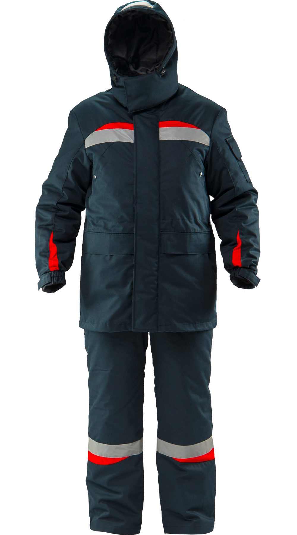 Зимний костюм "АНГАРА" мужской, утепленный (куртка и полукомбинезон), цвет: темно-синий с красным, ткань: смесовая