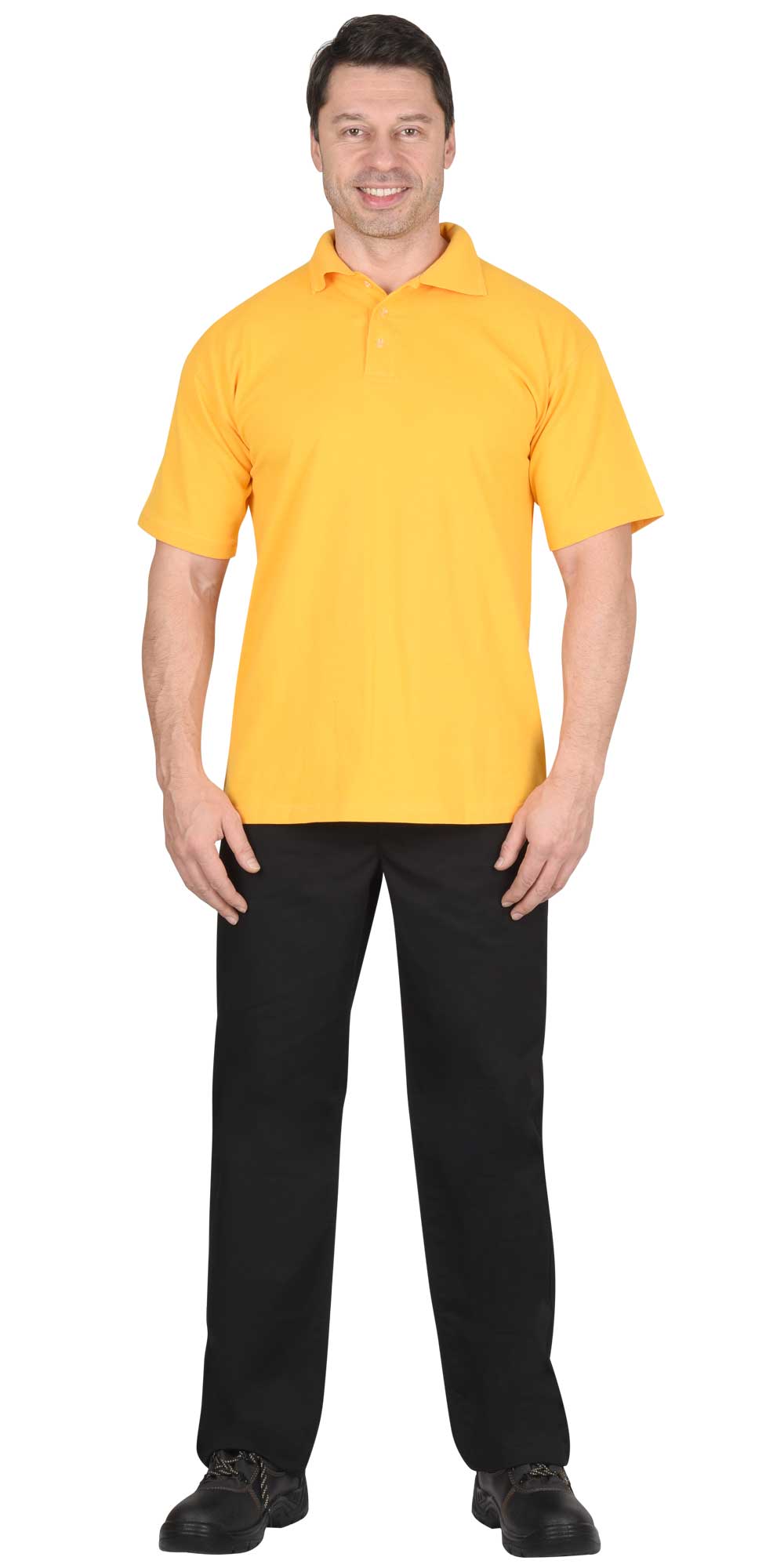Рубашка-поло мужская, рукав короткий, цвет: желтый, плотность 180г/кв.м