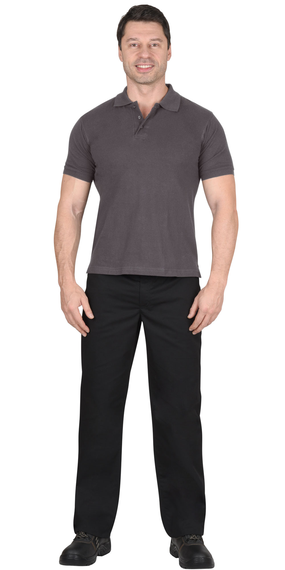 Рубашка-поло мужская, рукав короткий, цвет: серый, плотность 180г/кв.м