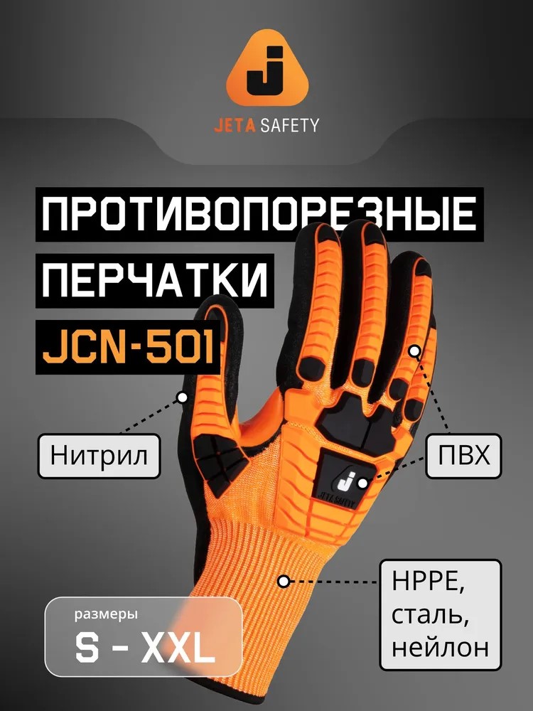 Перчатки "JCN501 SamuraiShield" от порезов, ладонь с нитриловым покрытием, JETA SAFETY, (12 пар)
