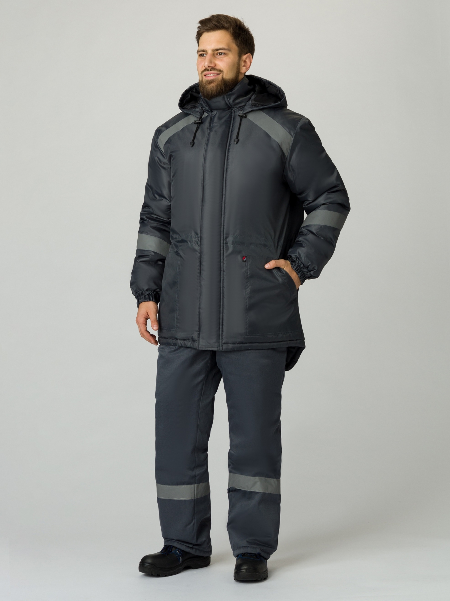 Зимняя куртка "ПРОГРЕСС" мужская, удлиненная, утепленная, цвет: тёмно-серый, ткань: Оксфорд