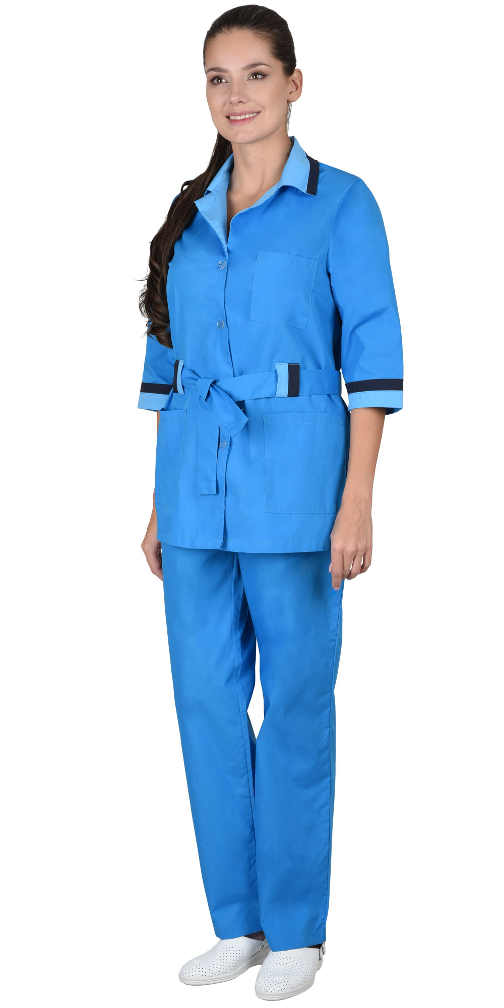 Костюм "СИРИУС-ФЛОРА" женский (куртка и брюки), цвет: тёмно-голубой, ткань: смесовая