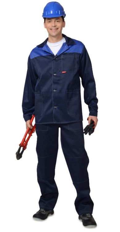 Летний костюм "СИРИУС-АСПЕКТ" мужской (куртка и брюки), цвет: темно-синий с васильковым, смесовая