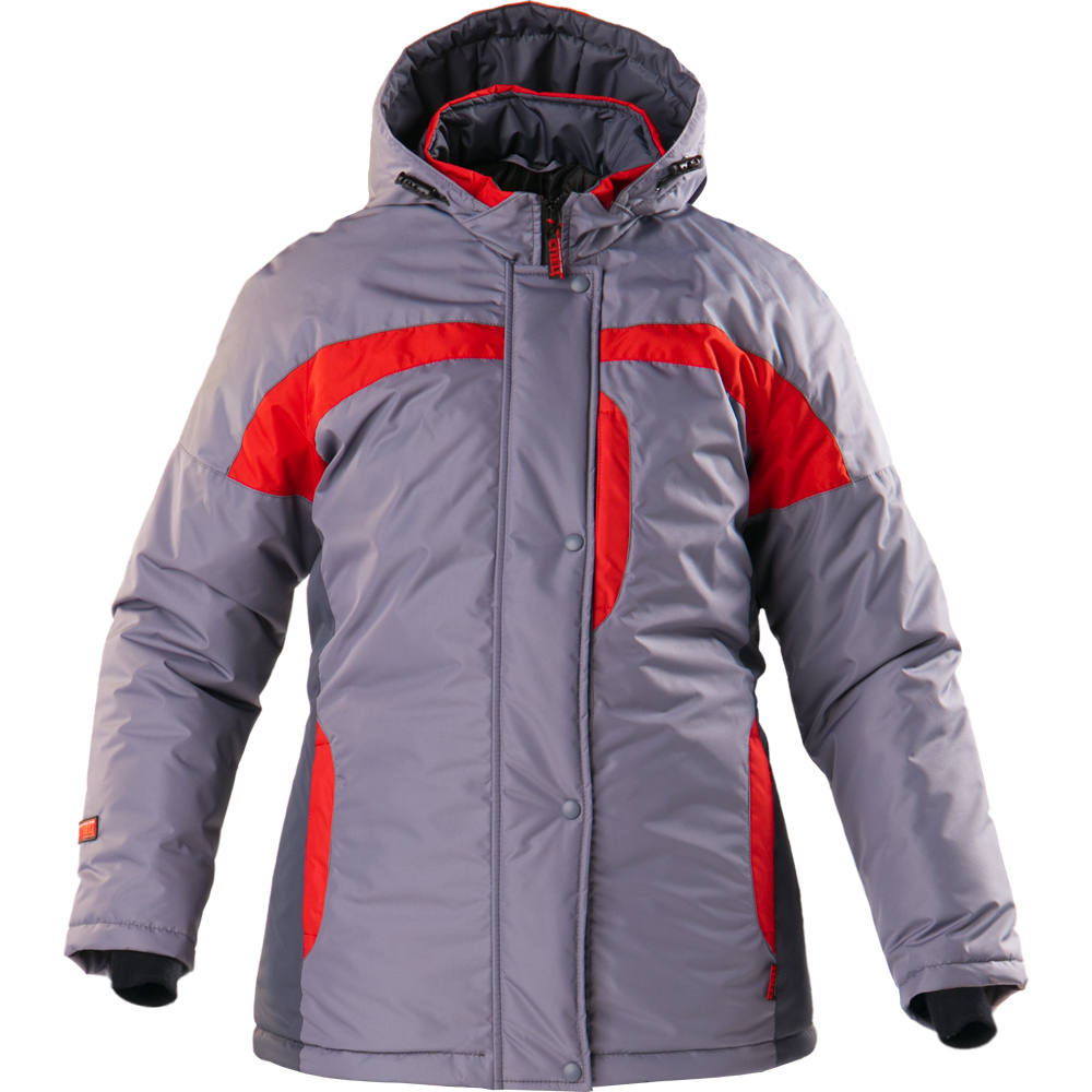 Зимняя куртка "ЛЕДИ СПЕЦ" женская, удлиненная, утепленная, цвет: серый с красным, тк: 100% МикроПЭ
