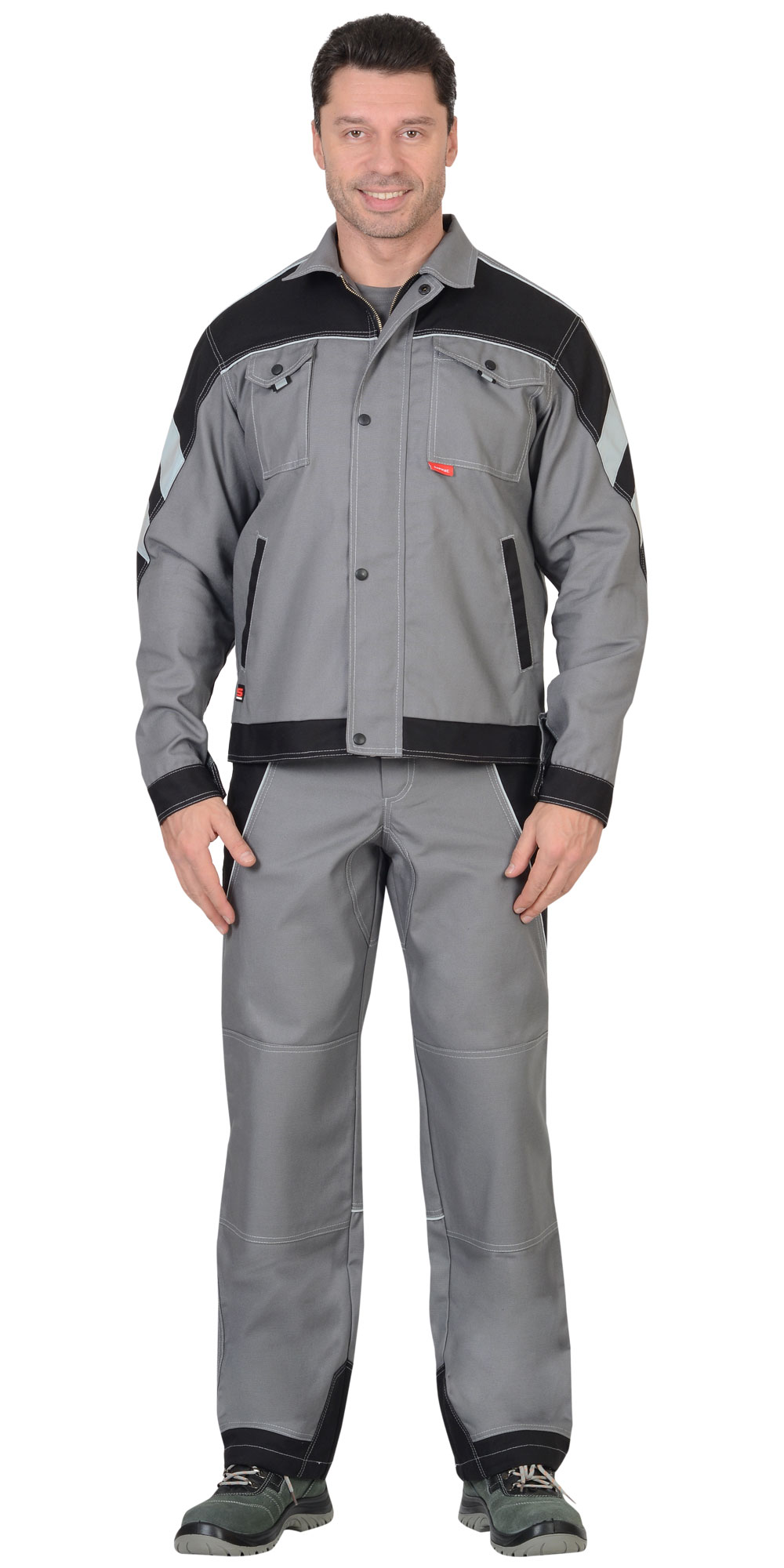 Летняя куртка "СИРИУС-ПЕКИН" мужская, укороченная, цвет: серый с черным, ткань: смесовая