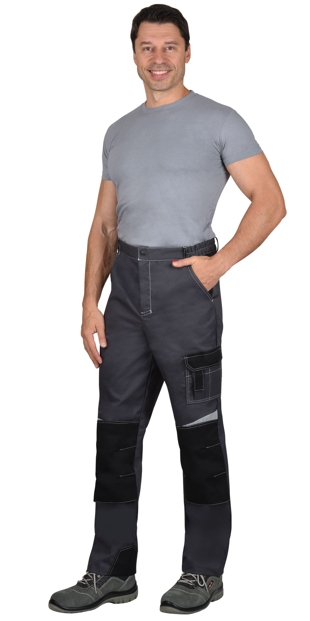 Летние брюки "СИРИУС-ФАВОРИТ-МЕГА" мужские, цвет: серый с черной отделкой, ткань: Rodos