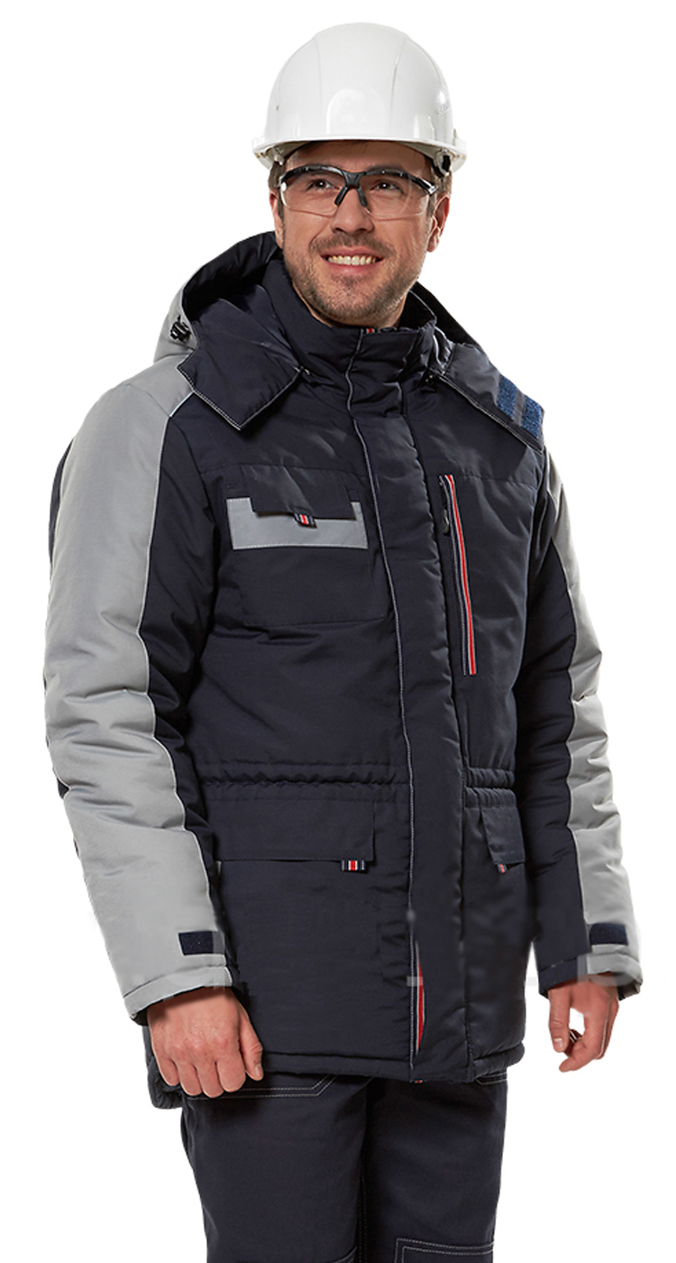 Зимняя куртка "ЧЕЛЛЕНДЖЕР" мужская, удлиненная, утепленная, цвет: синий с серым, ткань: смесовая