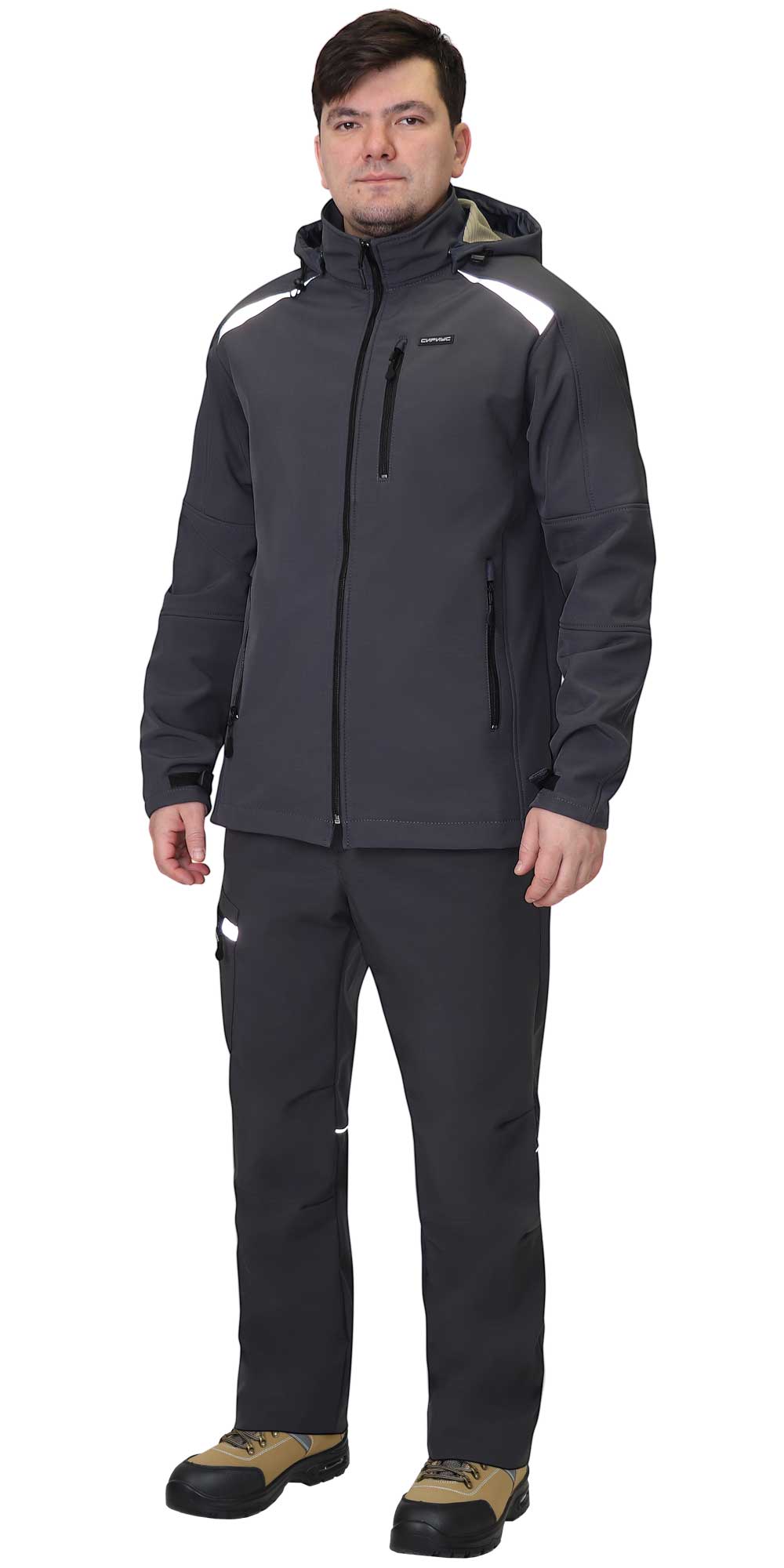 Демисезонная куртка "СИРИУС-СПЕЙС" мужская, цвет: темно-серый, ткань: Софтшелл