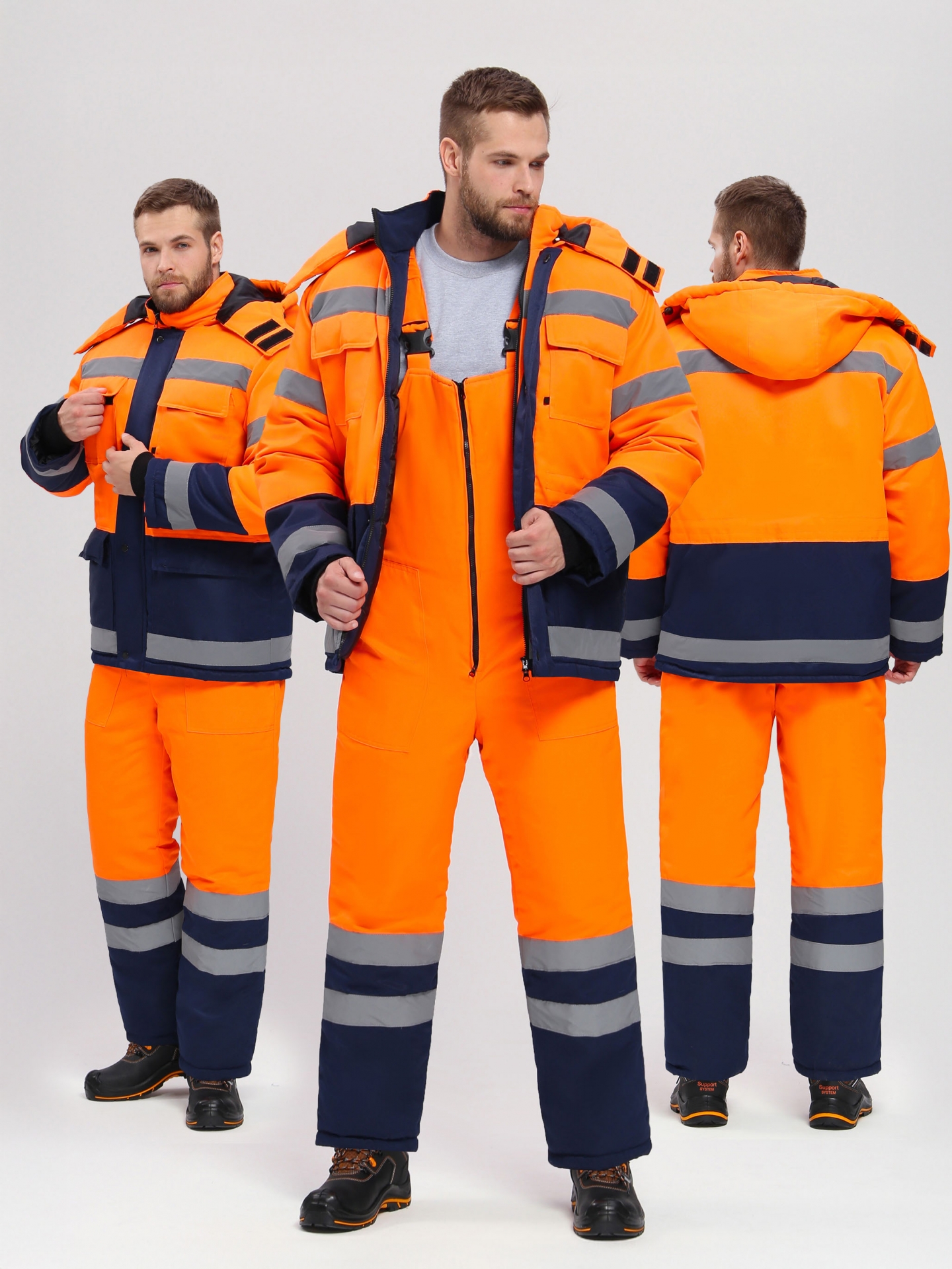 Сигнальный зимний костюм "ЯРКОН-2 СОП" мужской, утепленый. (куртка и полукомбинезон), цвет: оранжевый с темно-синим, ткань: смесова