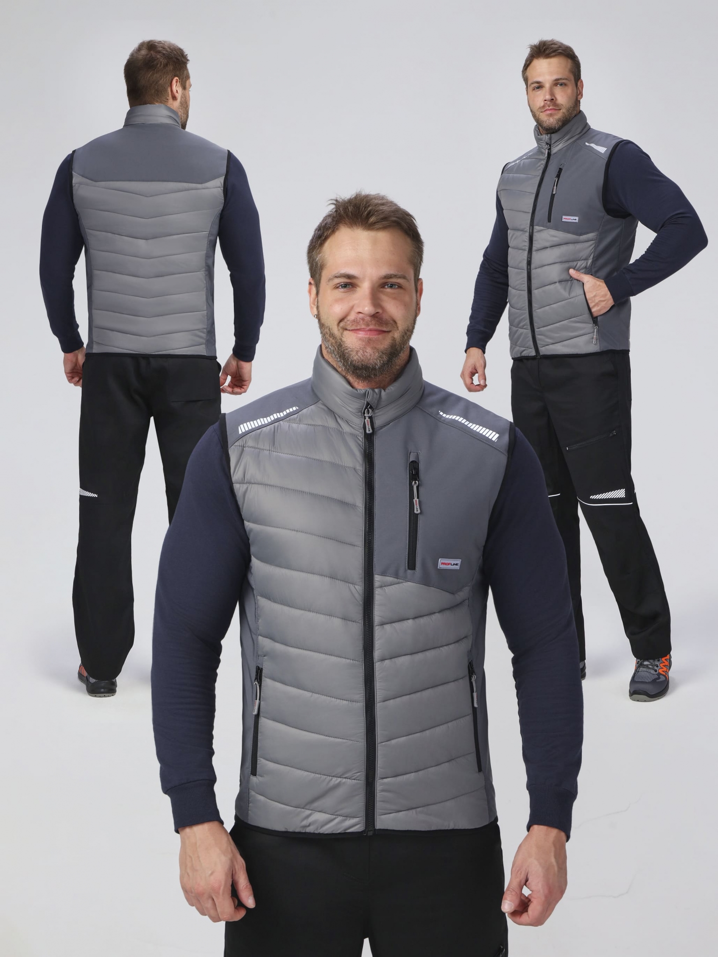 Зимний жилет "ProfLineLeader", утепленный, мужской, цвет: серй, ткань: нейлон/софтшел