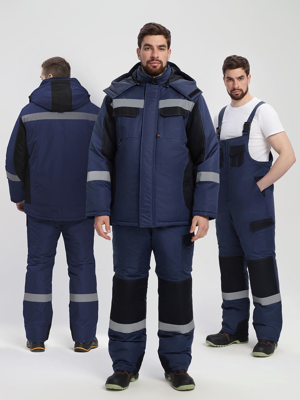 Зимний костюм "ВЕКТРОН-2 СОП" мужской, утепленный (куртка и полукомбинезон), цвет: темно-синий с черным, ткань: таслан