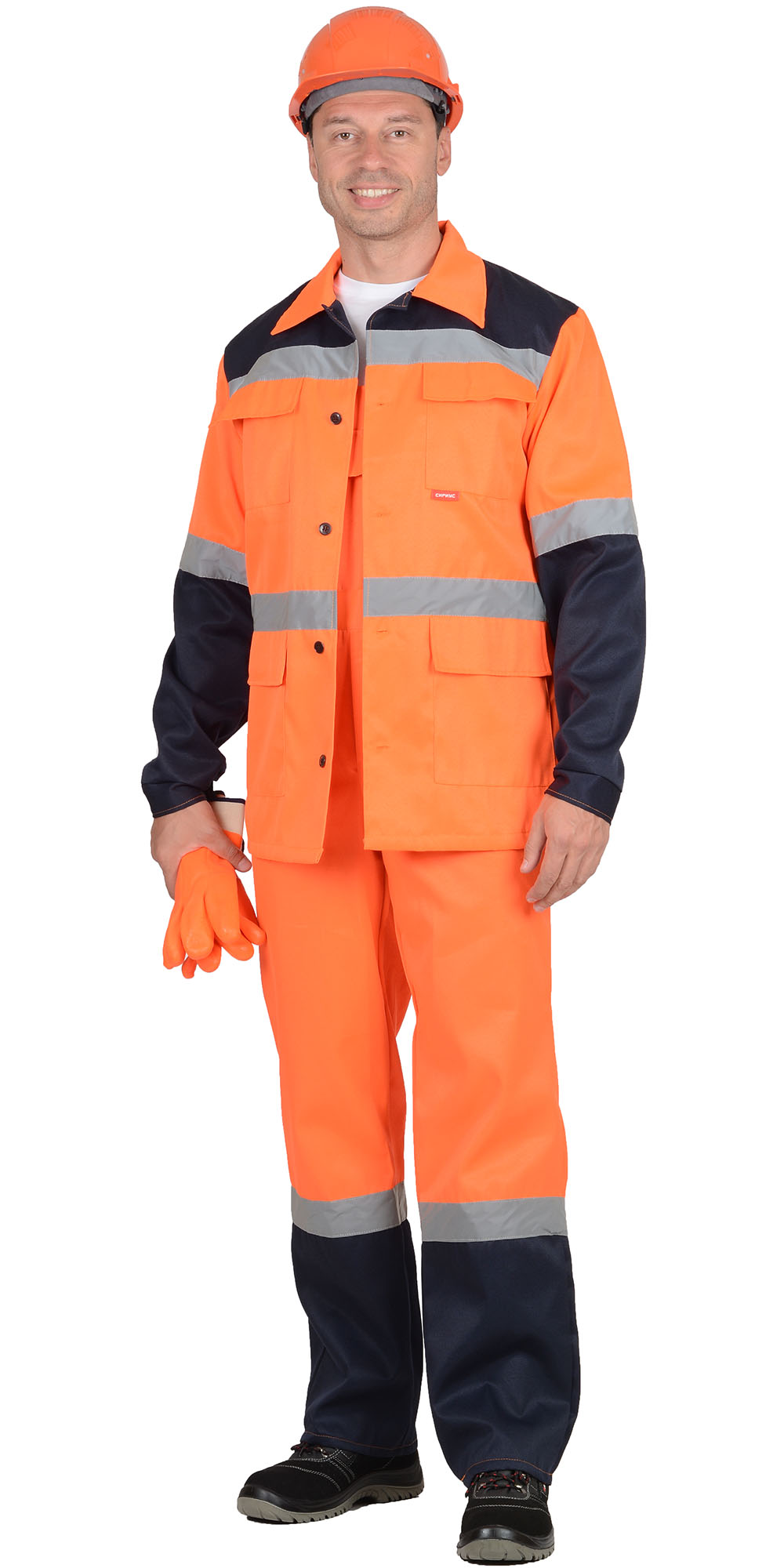Летний костюм "СИРИУС-МАГИСТРАЛЬ-СПЕЦИАЛИСТ" мужской (куртка и п/к), цвет: оранжевый с синим
