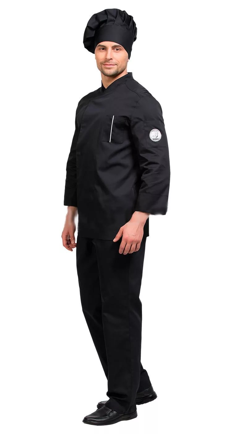 Комплект шеф-повара "НЭРО" мужской (куртка, брюки и колпак), цвет: черный, ткань: смесовая