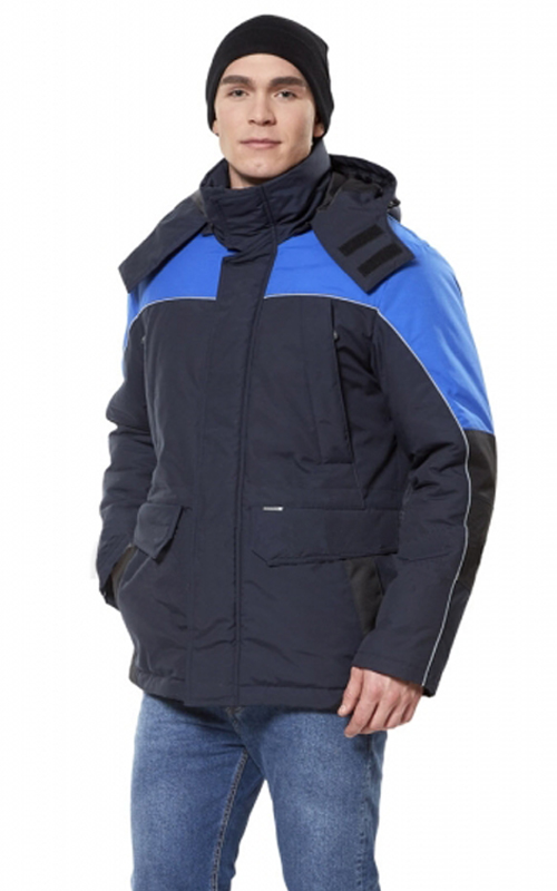 Зимняя куртка "ВЕГА" мужская, удлиненная, утепленная, цвет: темно-синий с васильковым, ткань: смес.