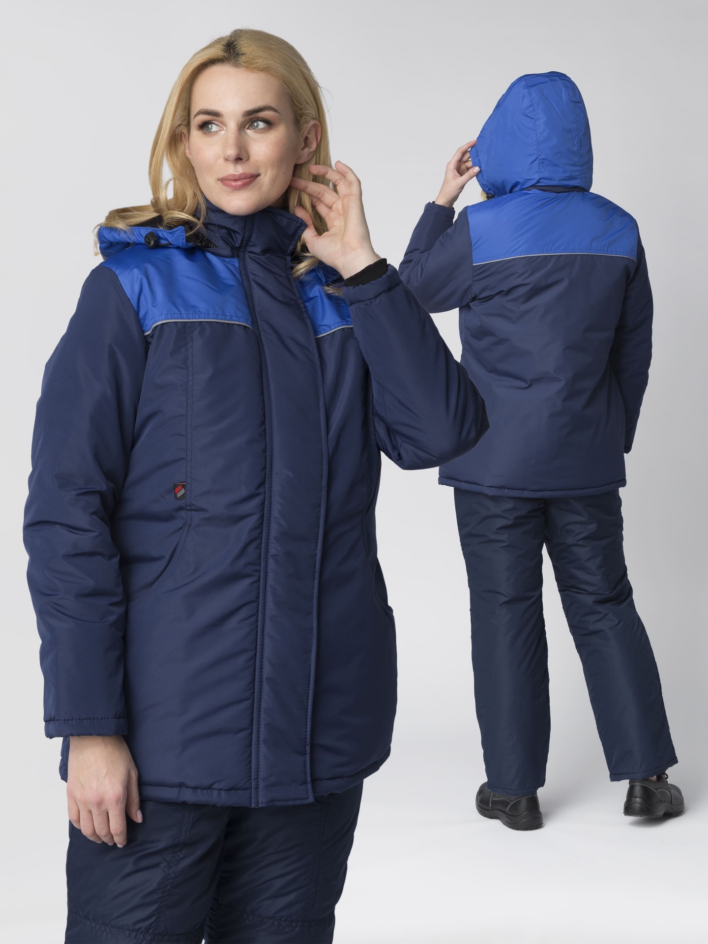 Зимняя куртка "СНЕЖАНА" женская, удлиненная, утепленная, цвет: темно-синий с васильковым, тк: 100%ПЭ