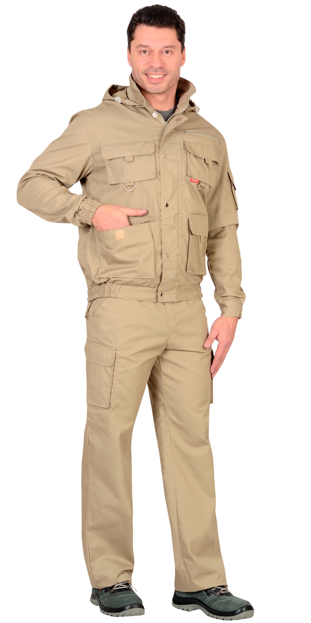 Летний костюм "СИРИУС-БАЙКАЛ" мужской (куртка и брюки), цвет: песочный, ткань: смесовая
