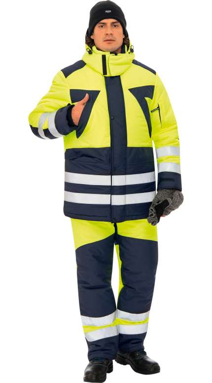 Зимний костюм "КВАНТ" мужской, утепленный (куртка и полукомбинезон), цвет: лимонный с синим