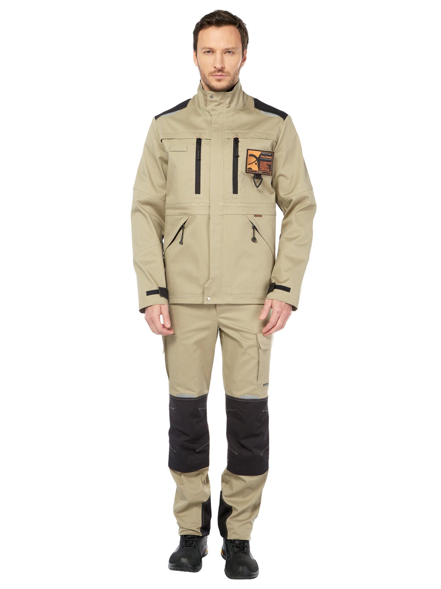 Летний костюм "ПАЛЕРМО" мужской (куртка и брюки), цвет: бежевый с черным,