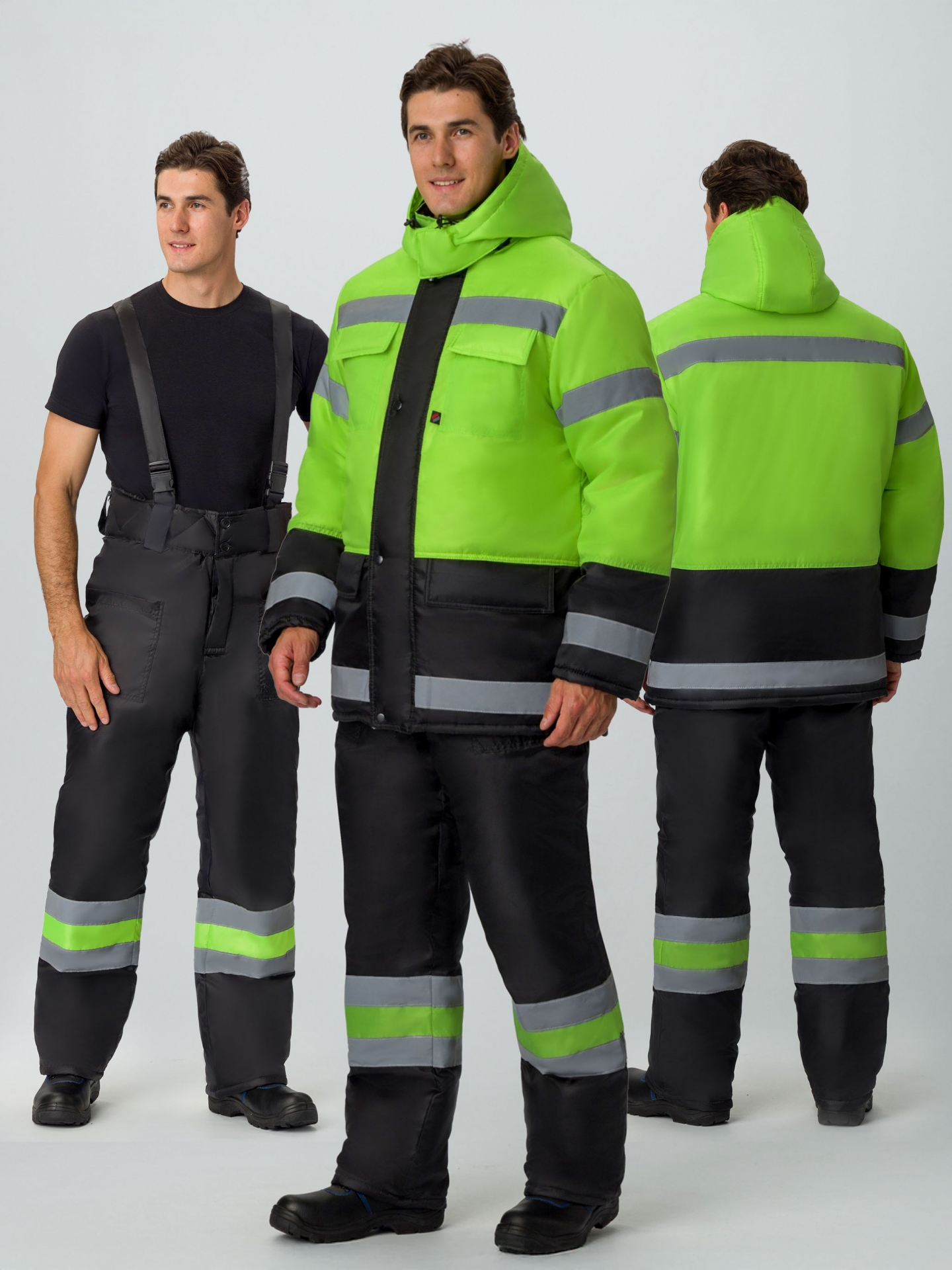 Сигнальный зимний костюм "ЯРКСИОН-1 СОП" мужской, утепленный (куртка и брюки), цвет: лимонный с черный, ткань: оксфорд