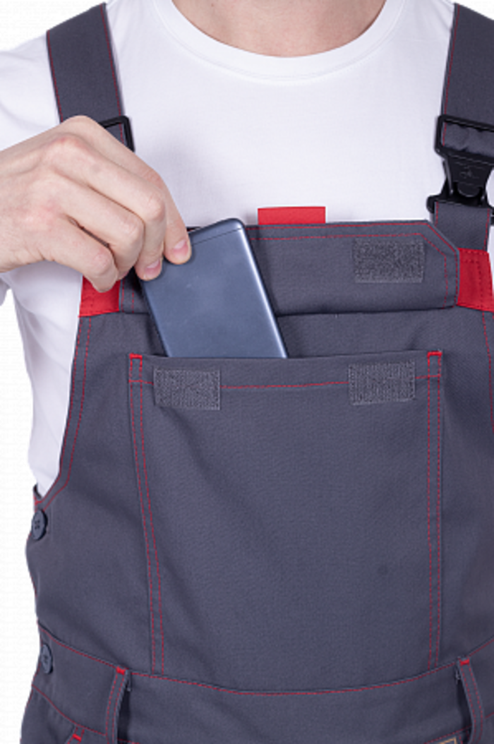 Летний полукомбинезон "Спецобъединение-ХАЙ-ТЕК SAFETY" мужская, цвет: серый с красым и черным, ткань: Смесовая Летний полукомбинезон "Спецобъединение-ХАЙ-ТЕК SAFETY" мужская, цвет: серый с красым и черным, ткань: Смесовая