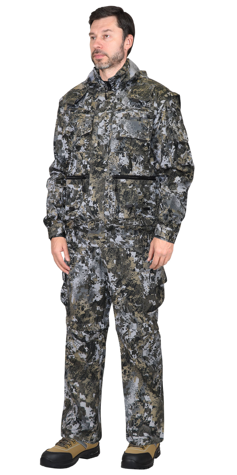 Летний костюм "СИРИУС-ТИГР" мужской (куртка и брюки), цвет: КМФ Город серый, ткань: Твилл