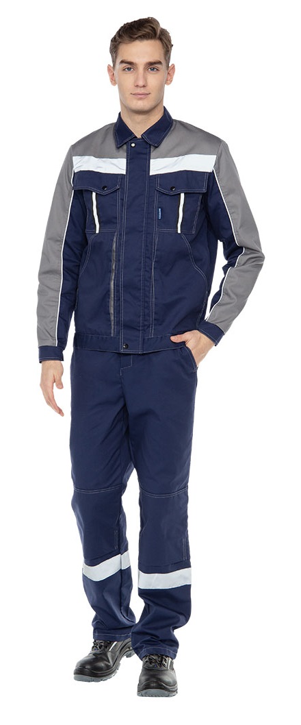 Летний костюм "ОПТИМА" мужской (куртка и брюки), цвет: синий с серым, ткань: смесовая