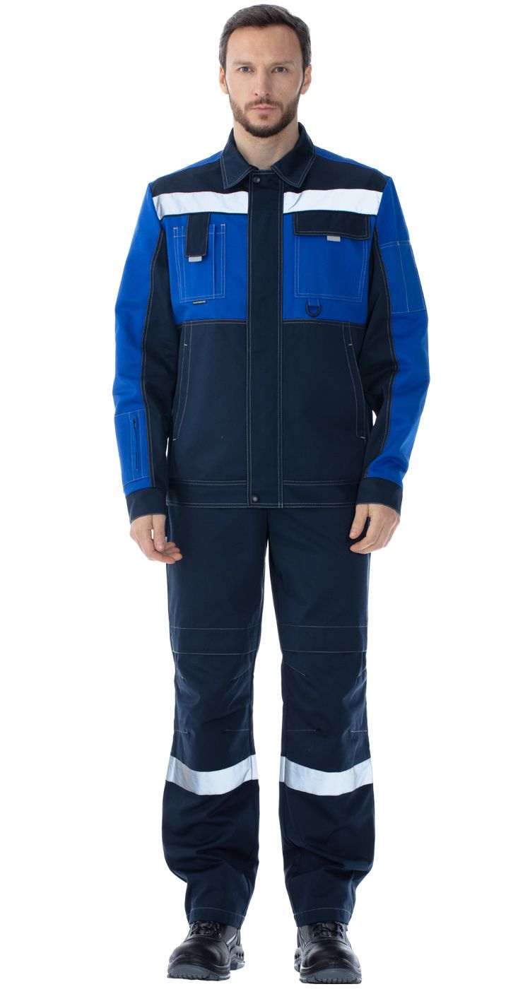 Летний костюм "ТАЛЬ" мужской (куртка и полукомбинезон), цвет: синий с васильковым, ткань: смесовая